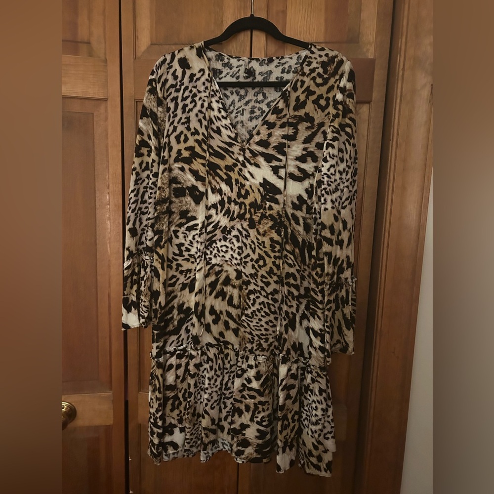 Banana Republic Black & Brown Retro Inspired Cheetah Print Sz M Dress